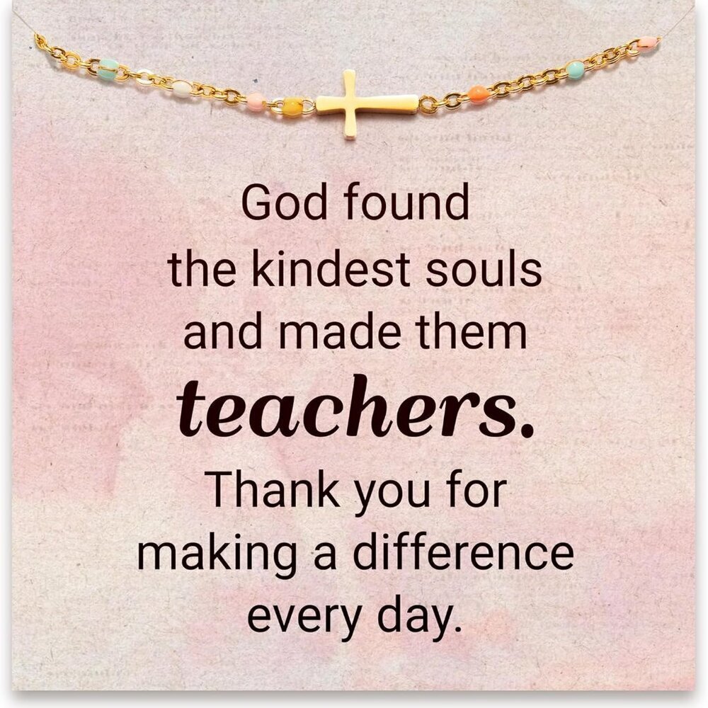 Teacher Jewelry Cross Bracelet for Women Gold Finish Gift for Teachers